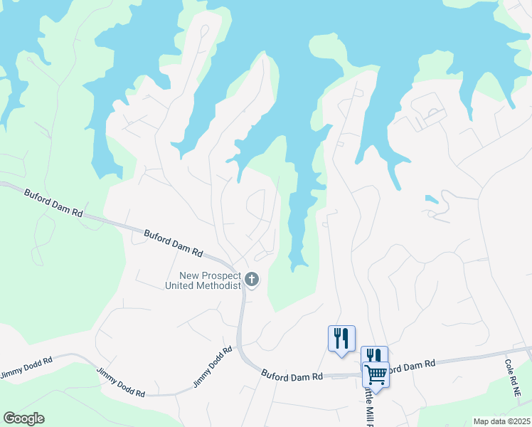 map of restaurants, bars, coffee shops, grocery stores, and more near 2059 Lanier Harbor Pointe in Buford