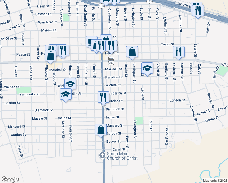 map of restaurants, bars, coffee shops, grocery stores, and more near 2206 Cumberland Street in Vernon