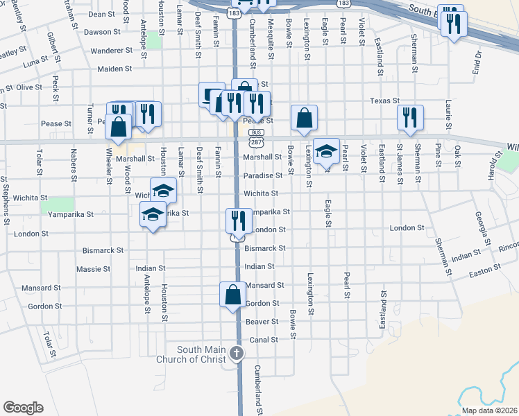 map of restaurants, bars, coffee shops, grocery stores, and more near 2206 Cumberland Street in Vernon