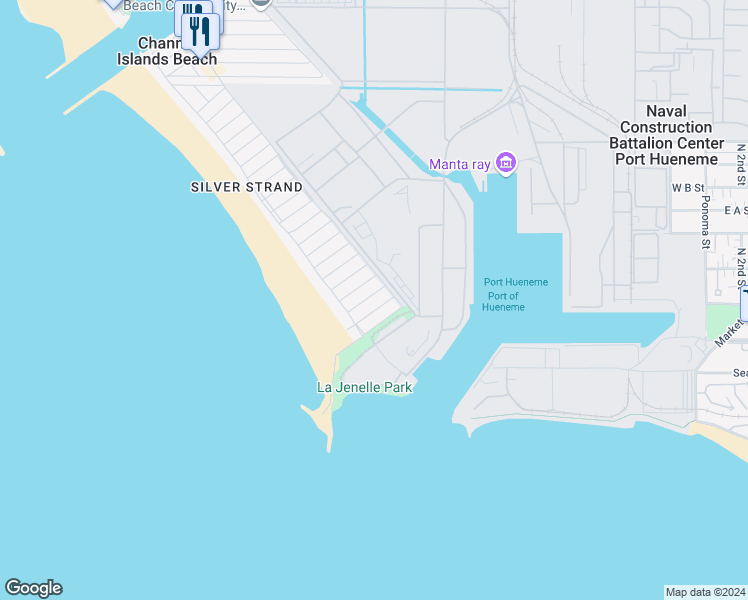 map of restaurants, bars, coffee shops, grocery stores, and more near 136 Los Angeles Avenue in Oxnard