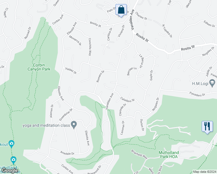 map of restaurants, bars, coffee shops, grocery stores, and more near 4351 Vanalden Avenue in Los Angeles