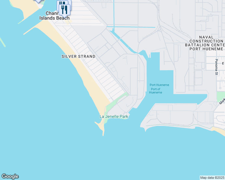 map of restaurants, bars, coffee shops, grocery stores, and more near 121 Los Angeles Avenue in Oxnard