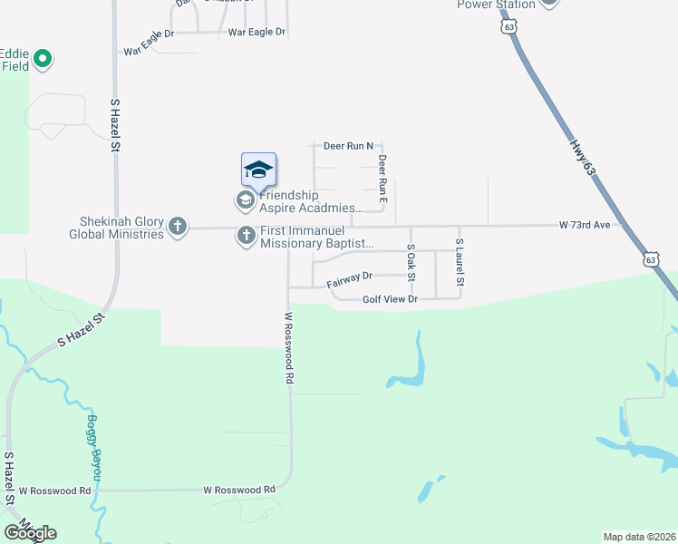 map of restaurants, bars, coffee shops, grocery stores, and more near 1001 Fairway Drive in Pine Bluff