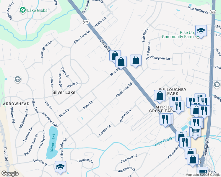 map of restaurants, bars, coffee shops, grocery stores, and more near 163 Raye Drive in Wilmington
