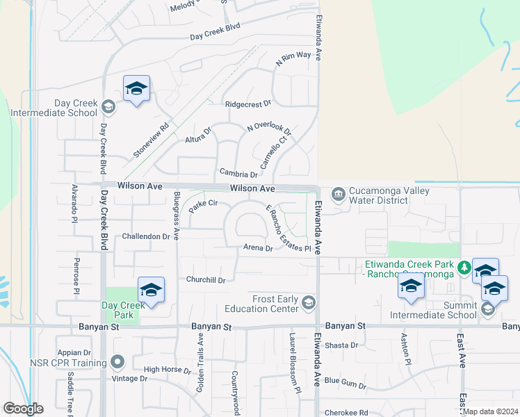 map of restaurants, bars, coffee shops, grocery stores, and more near 12729 East Rancho Estates Place in Rancho Cucamonga