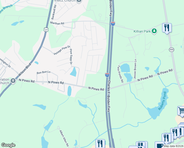 map of restaurants, bars, coffee shops, grocery stores, and more near 152 Windfall Road in Blythewood