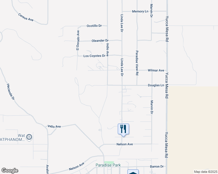 map of restaurants, bars, coffee shops, grocery stores, and more near Douglas Lane in Yucca Valley