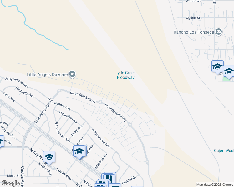 map of restaurants, bars, coffee shops, grocery stores, and more near 2543 Allegheny Road in Rialto