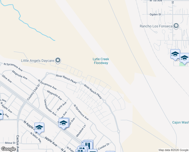 map of restaurants, bars, coffee shops, grocery stores, and more near 2543 Allegheny Road in Rialto