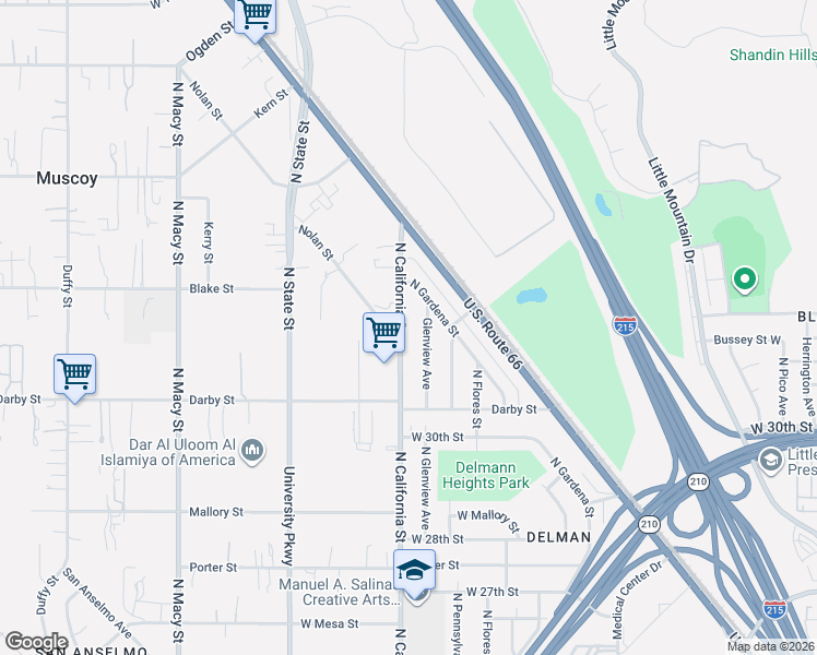 map of restaurants, bars, coffee shops, grocery stores, and more near 1900 Nolan Street in Muscoy