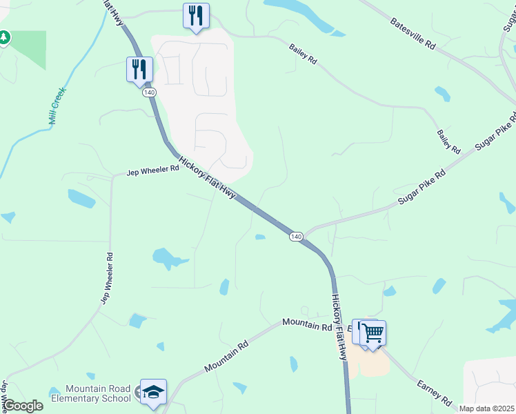 map of restaurants, bars, coffee shops, grocery stores, and more near Bow Trail in Cherokee County