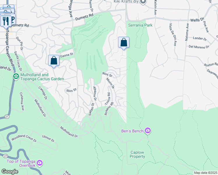 map of restaurants, bars, coffee shops, grocery stores, and more near 4356 Tosca Road in Los Angeles