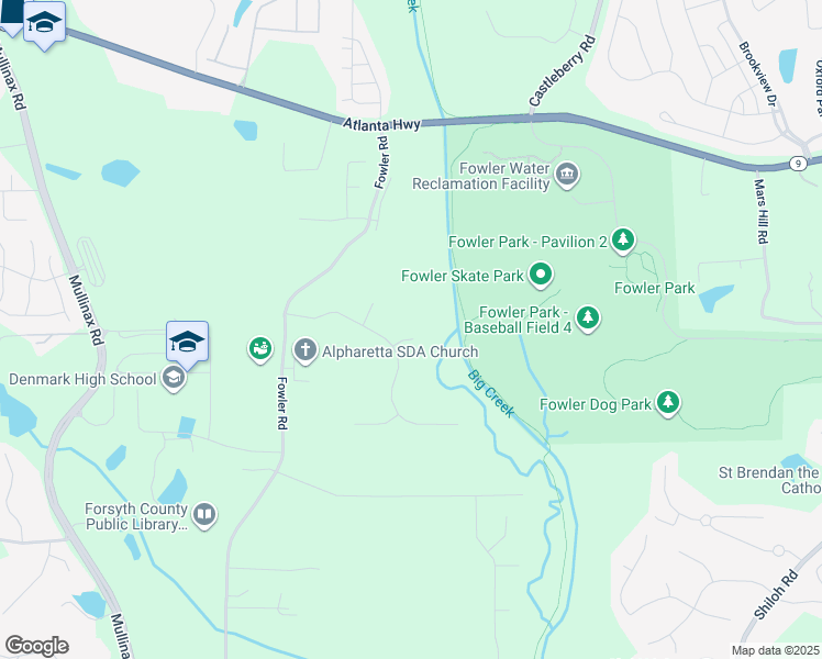 map of restaurants, bars, coffee shops, grocery stores, and more near 515 Mossy Creek Court in Alpharetta