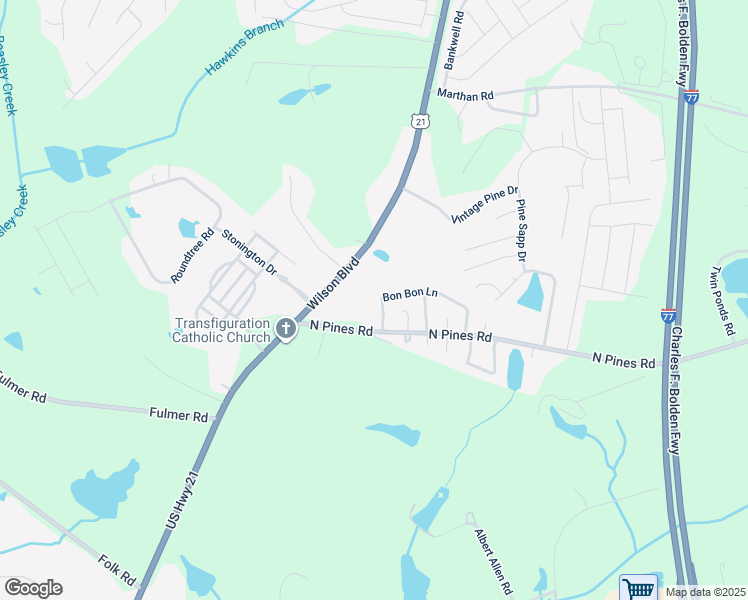 map of restaurants, bars, coffee shops, grocery stores, and more near 117 Bon Bon Lane in Blythewood