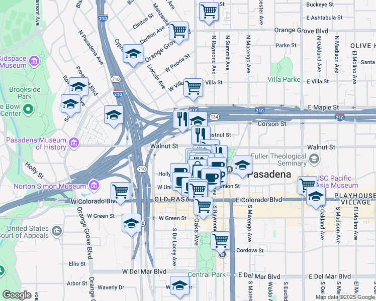 map of restaurants, bars, coffee shops, grocery stores, and more near 180 North Fair Oaks Avenue in Pasadena
