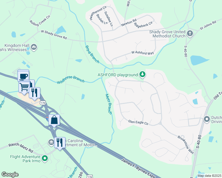 map of restaurants, bars, coffee shops, grocery stores, and more near 3 Shady Creek Court in Irmo
