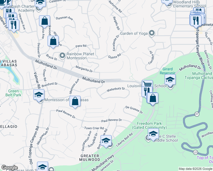 map of restaurants, bars, coffee shops, grocery stores, and more near 22781 Flamingo Street in Los Angeles