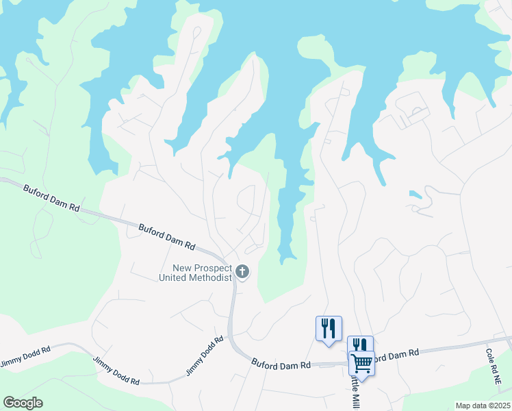 map of restaurants, bars, coffee shops, grocery stores, and more near 2089 Lanier Harbor Pointe in Buford