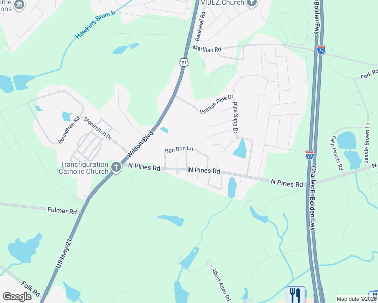 map of restaurants, bars, coffee shops, grocery stores, and more near 113 Pinelope Lane in Blythewood