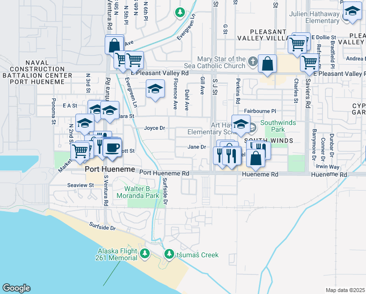 map of restaurants, bars, coffee shops, grocery stores, and more near 161 Ann Avenue in Port Hueneme