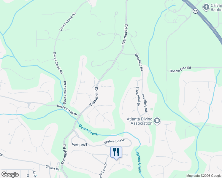 map of restaurants, bars, coffee shops, grocery stores, and more near 2450 Bradwardine Court in Cumming