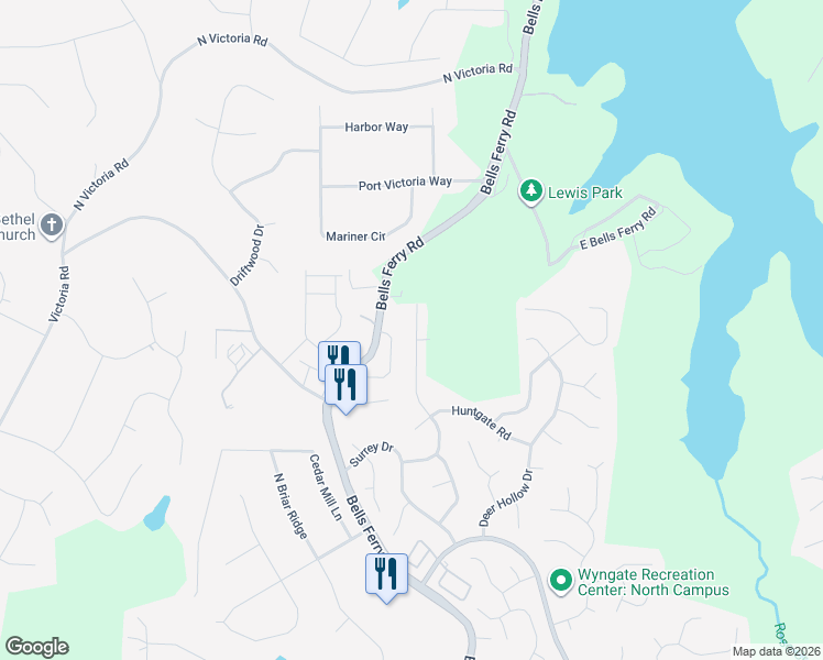 map of restaurants, bars, coffee shops, grocery stores, and more near 7141 Big Woods Drive in Woodstock