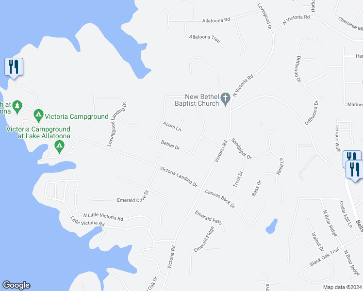 map of restaurants, bars, coffee shops, grocery stores, and more near 317 Bethel Drive in Woodstock
