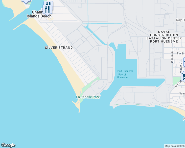 map of restaurants, bars, coffee shops, grocery stores, and more near 152 Los Angeles Avenue in Oxnard