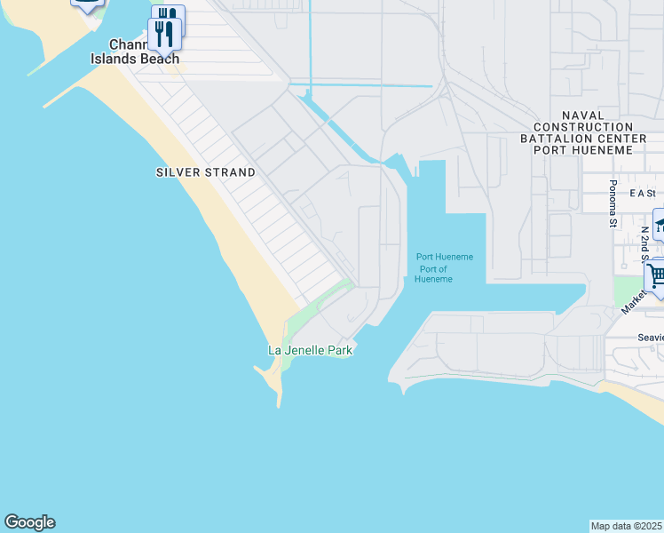 map of restaurants, bars, coffee shops, grocery stores, and more near 243 Island View Avenue in Oxnard
