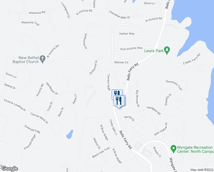 map of restaurants, bars, coffee shops, grocery stores, and more near 133 Terrace Walk in Woodstock