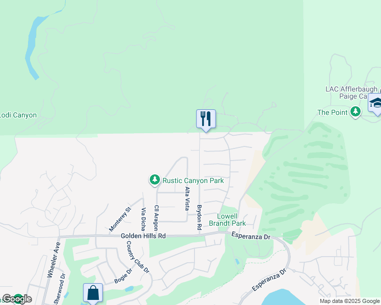 map of restaurants, bars, coffee shops, grocery stores, and more near 7463 Brydon Road in La Verne