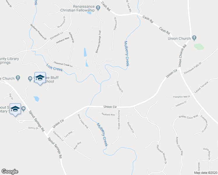 map of restaurants, bars, coffee shops, grocery stores, and more near 5517 Pond Mill Court in Flowery Branch