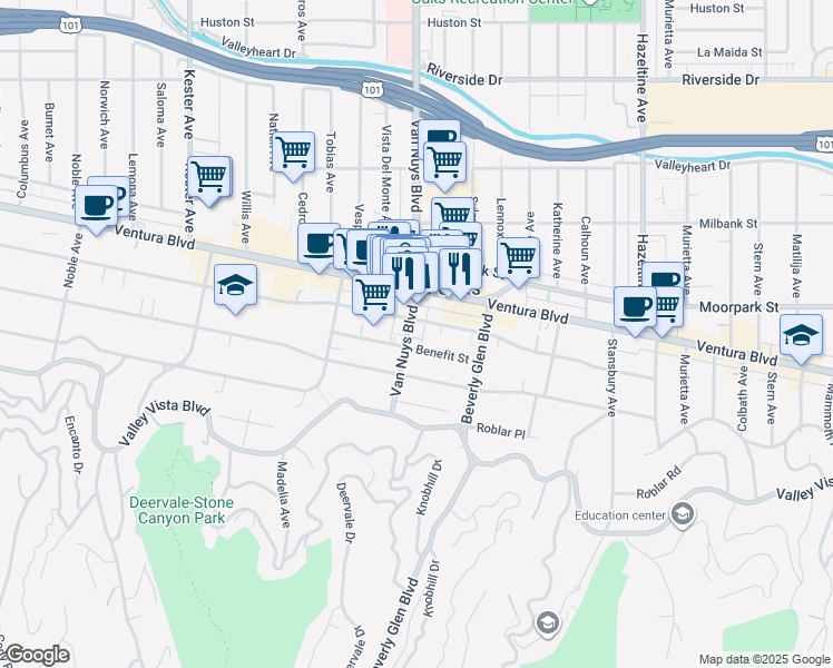 map of restaurants, bars, coffee shops, grocery stores, and more near in Los Angeles