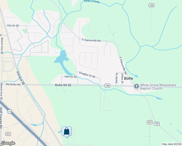 map of restaurants, bars, coffee shops, grocery stores, and more near 1625 Douglas Street Southeast in Cullman