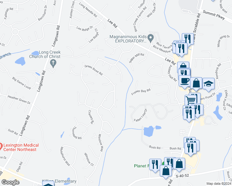 map of restaurants, bars, coffee shops, grocery stores, and more near 411 Green Rose Road in Columbia