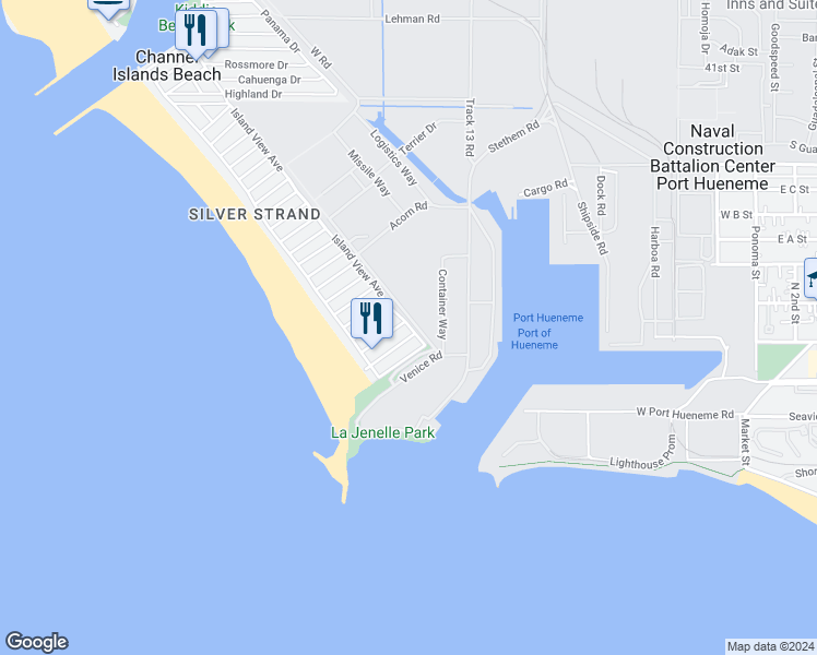 map of restaurants, bars, coffee shops, grocery stores, and more near 152 Los Angeles Avenue in Oxnard