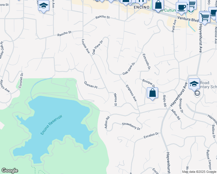 map of restaurants, bars, coffee shops, grocery stores, and more near 4266 Louise Avenue in Los Angeles