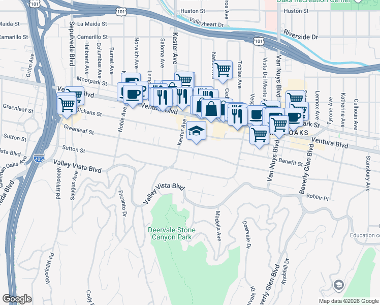 map of restaurants, bars, coffee shops, grocery stores, and more near in Los Angeles