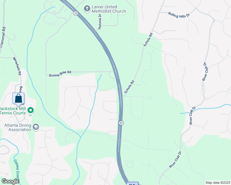 map of restaurants, bars, coffee shops, grocery stores, and more near 2420 Buford Highway in Cumming