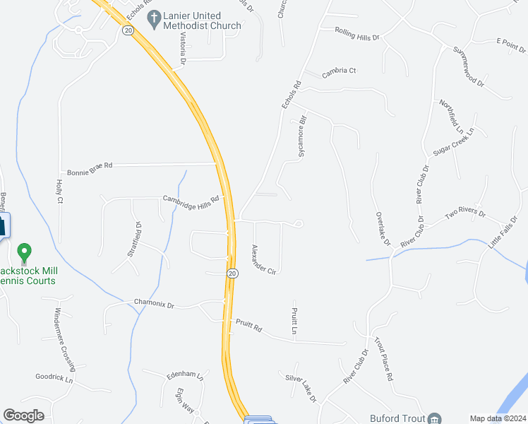 map of restaurants, bars, coffee shops, grocery stores, and more near 3405 Twin Branches Road in Cumming