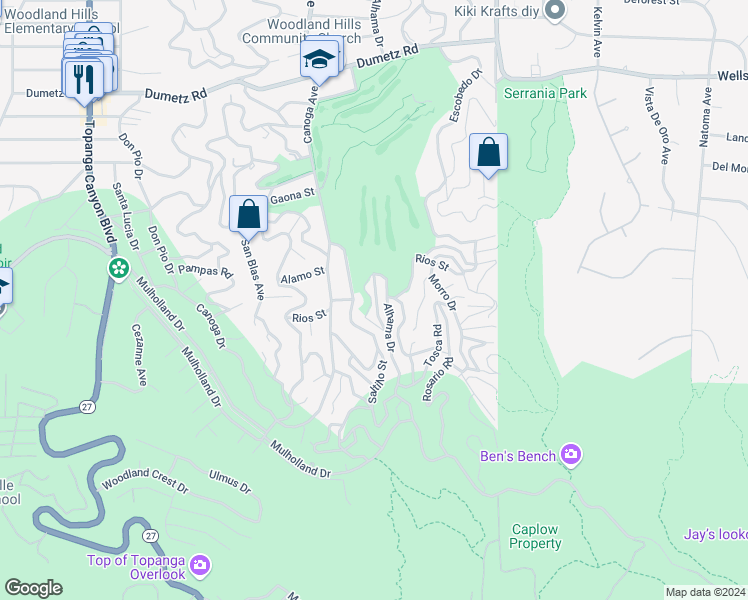 map of restaurants, bars, coffee shops, grocery stores, and more near 4345 Camello Road in Los Angeles