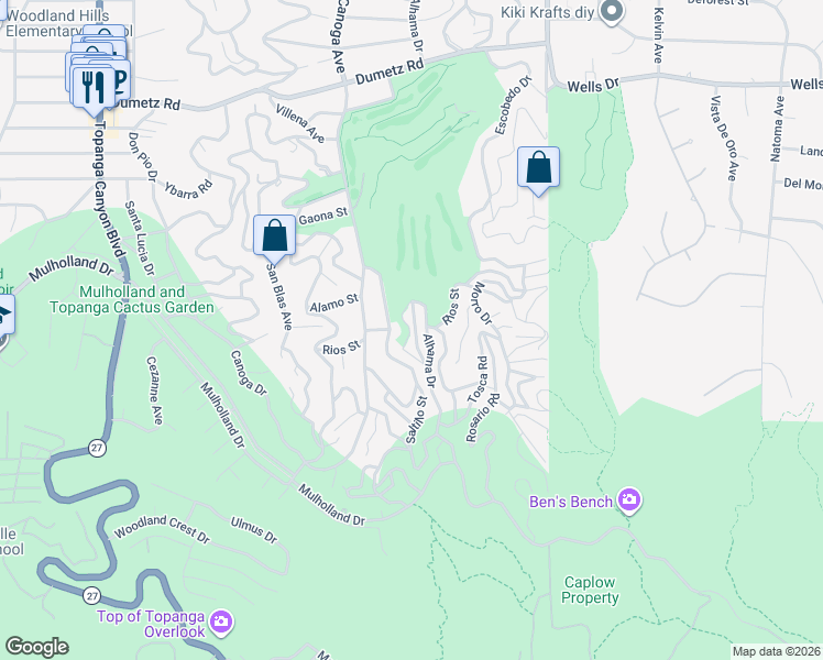 map of restaurants, bars, coffee shops, grocery stores, and more near 4345 Camello Road in Los Angeles