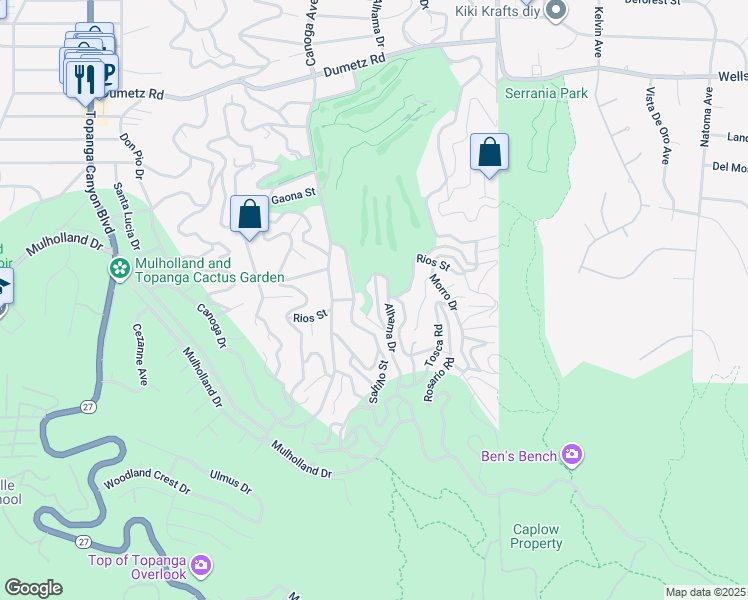 map of restaurants, bars, coffee shops, grocery stores, and more near 4345 Camello Road in Los Angeles