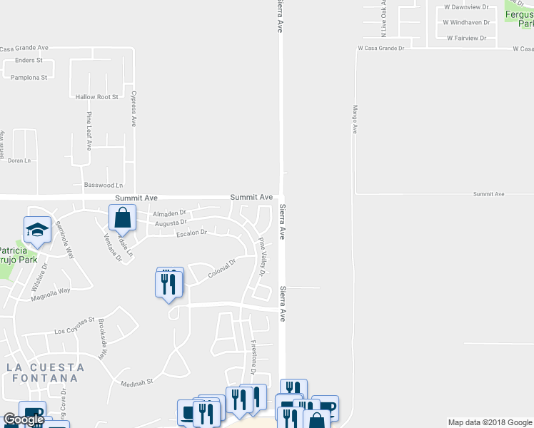 map of restaurants, bars, coffee shops, grocery stores, and more near 5748 Bay Hill Lane in Fontana