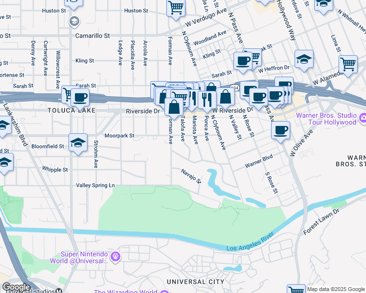 map of restaurants, bars, coffee shops, grocery stores, and more near 4331 Talofa Avenue in Los Angeles
