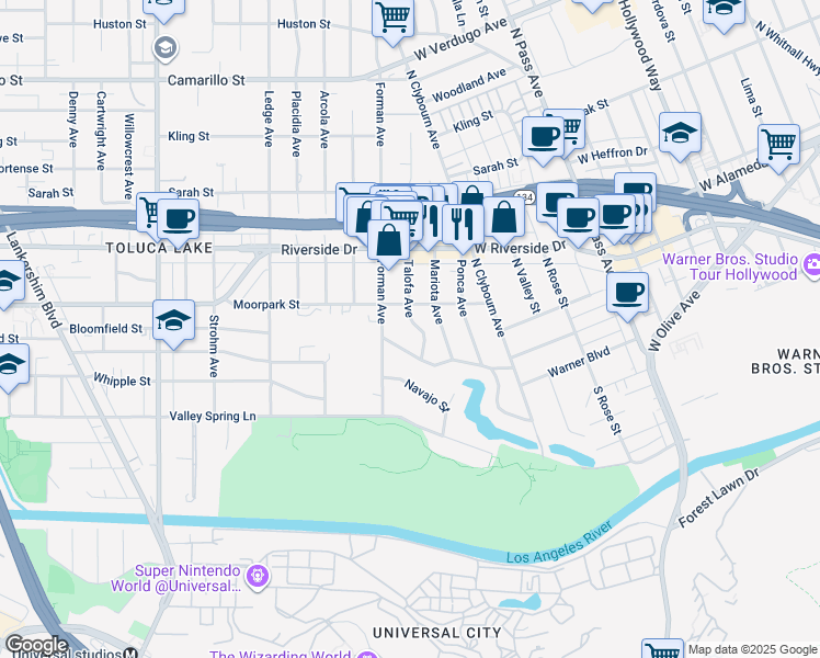 map of restaurants, bars, coffee shops, grocery stores, and more near 4331 Talofa Avenue in Los Angeles