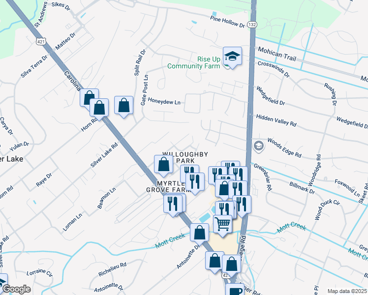 map of restaurants, bars, coffee shops, grocery stores, and more near 1694 Honeybee Lane in Wilmington