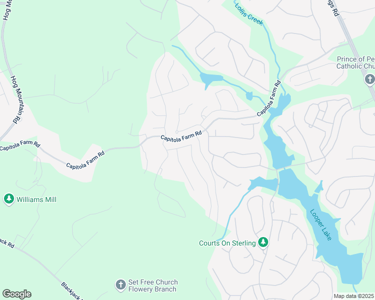 map of restaurants, bars, coffee shops, grocery stores, and more near 6836 Bungalow Road in Flowery Branch