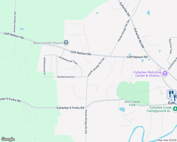 map of restaurants, bars, coffee shops, grocery stores, and more near 110 Amberwood Lane in Euharlee