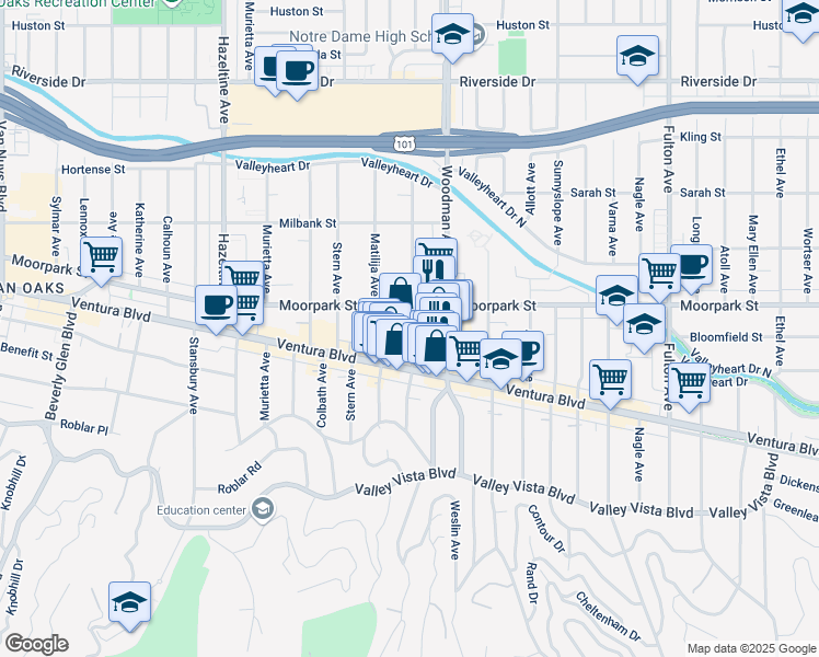 map of restaurants, bars, coffee shops, grocery stores, and more near 4328 Mammoth Avenue in Los Angeles
